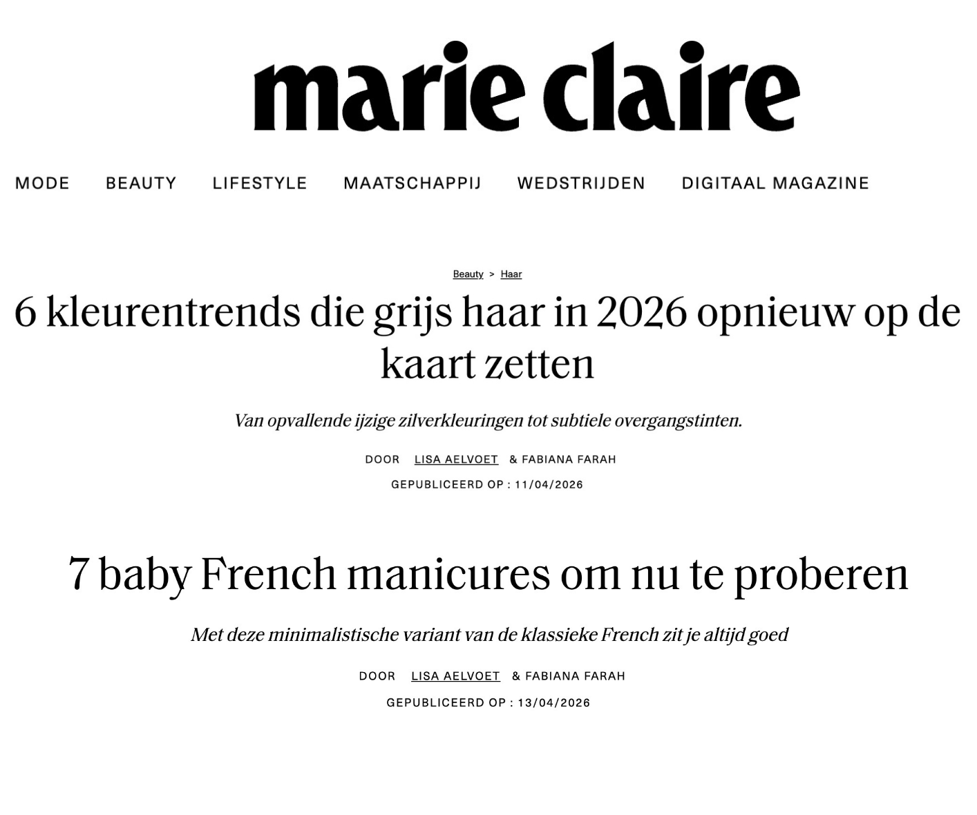 Marie Claire Belgium published article bylines